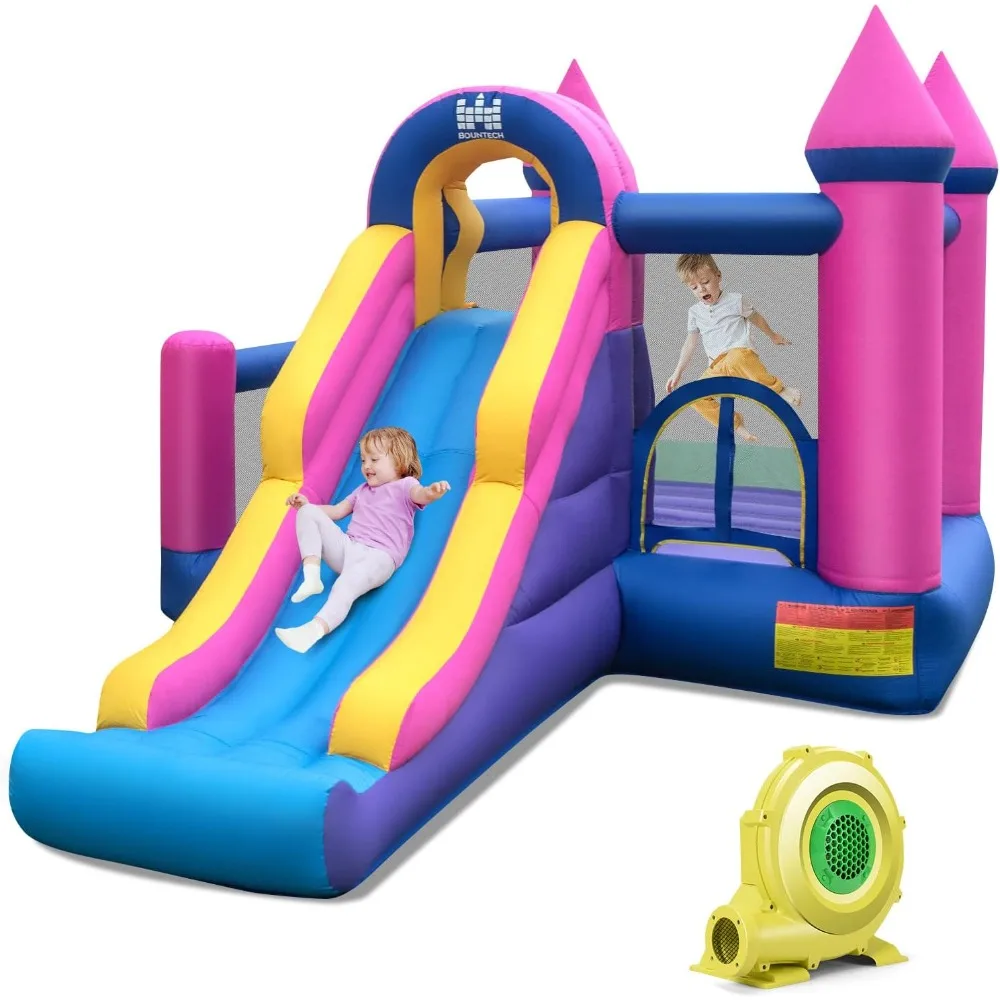 Inflatable Bounce House, Bouncy House with Slide & Ball Pit for Kids Aged 3+ W/735W Blower, Toddler Bounce House with Blower