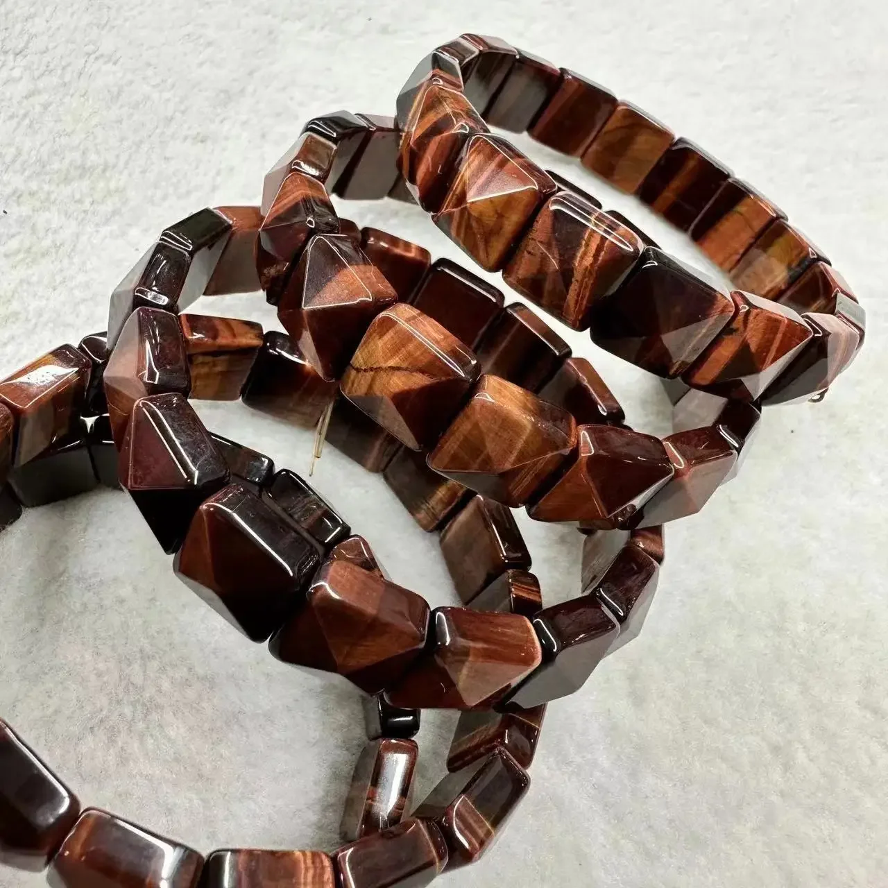 Genuine Natural Red Tiger's-Eye 12x12mm Stone Bracelet High Quality Gemstone Elastic Fashion Jewelry Christmas Gift Bangle Chic