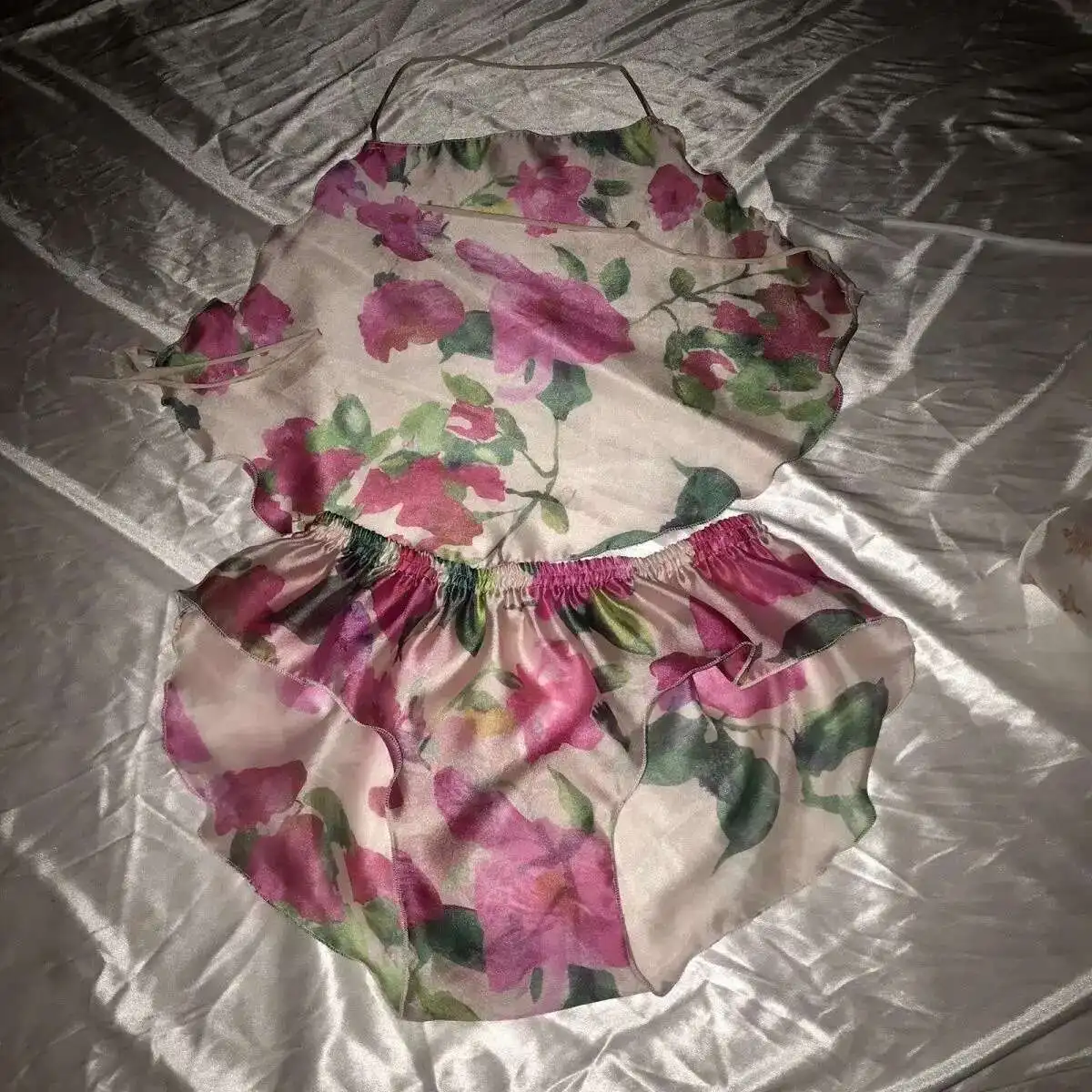 Summer Satin Glossy Women Set Shorts Home See Through Thin Plus Size Casual Sleeping Bottoms