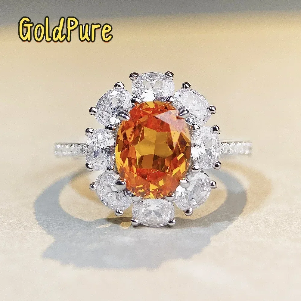 

Кольцо Goldpure Luxury из цельной платины PT950 с оранжевым бриллиантом и муассанитом 3 карата для женщин