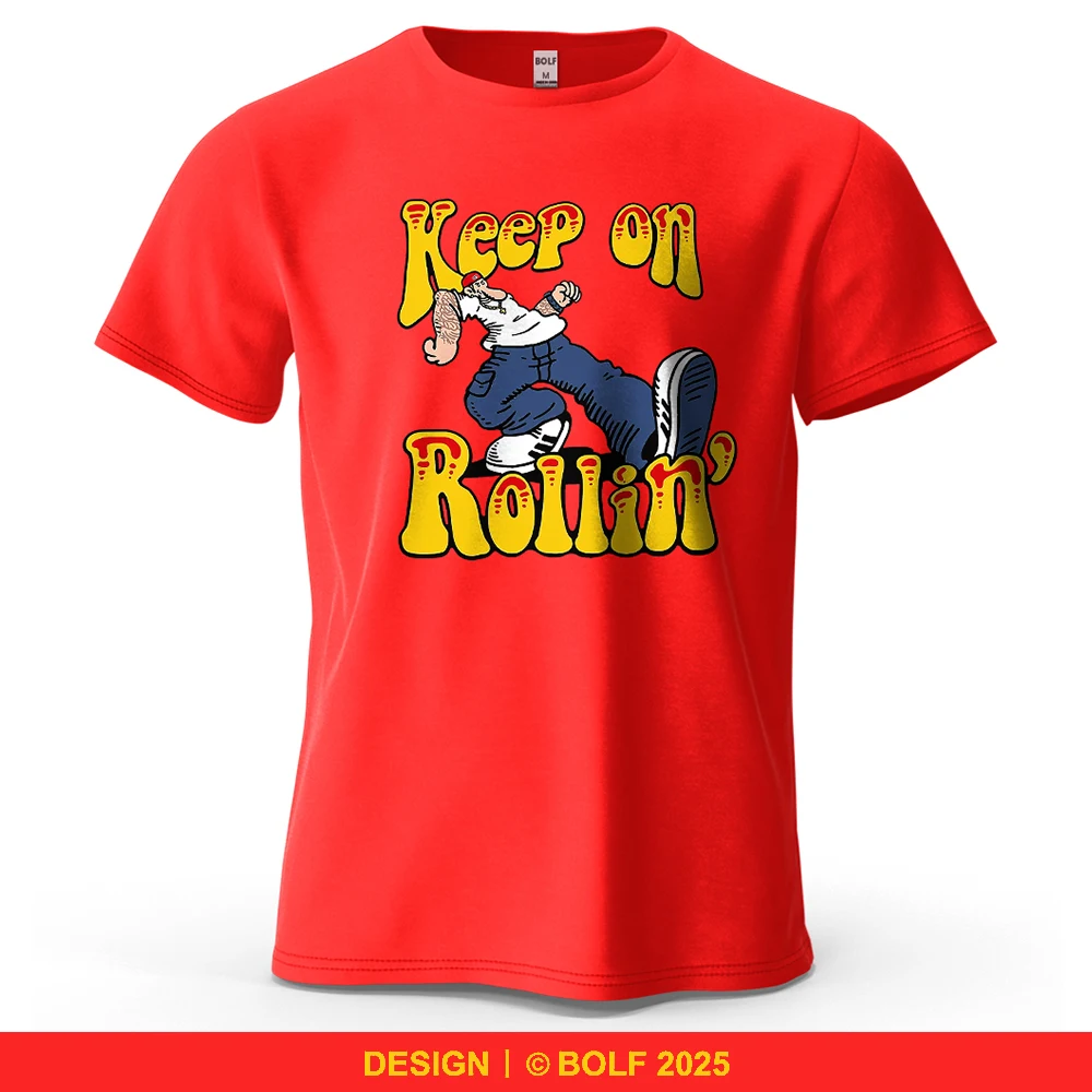 Keep on Rollin Cartoonish bedrucktes Herren-T-Shirt aus 100 % Baumwolle, übergroße Street-Grafik-T-Shirts für Damen, Tops, T-Shirts, Streetwear