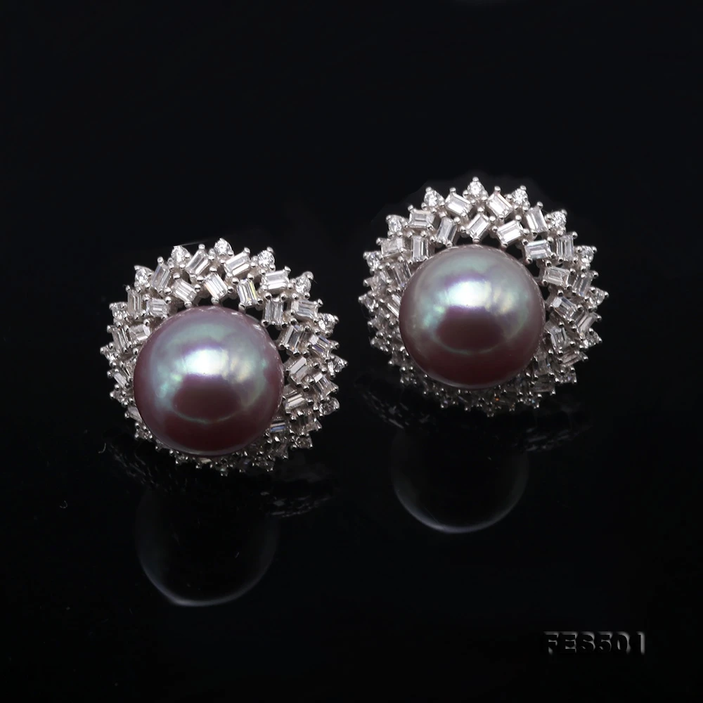 Unique Pearls Jewellery Huge 13-13.5mm Purple Freshwater Cultured Pearl Stud Earrings 925S