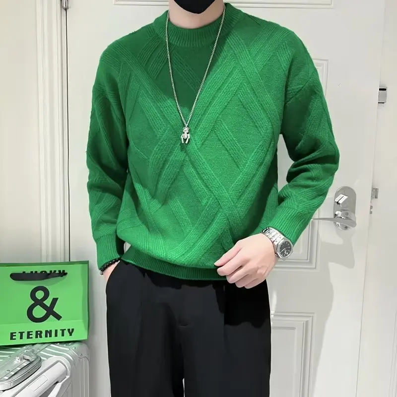 Suéter de Malha Masculino Estilo Americano com Padrão de Diamante, Manga Longa ssa, Gola Redonda, Casual e Confortável par...