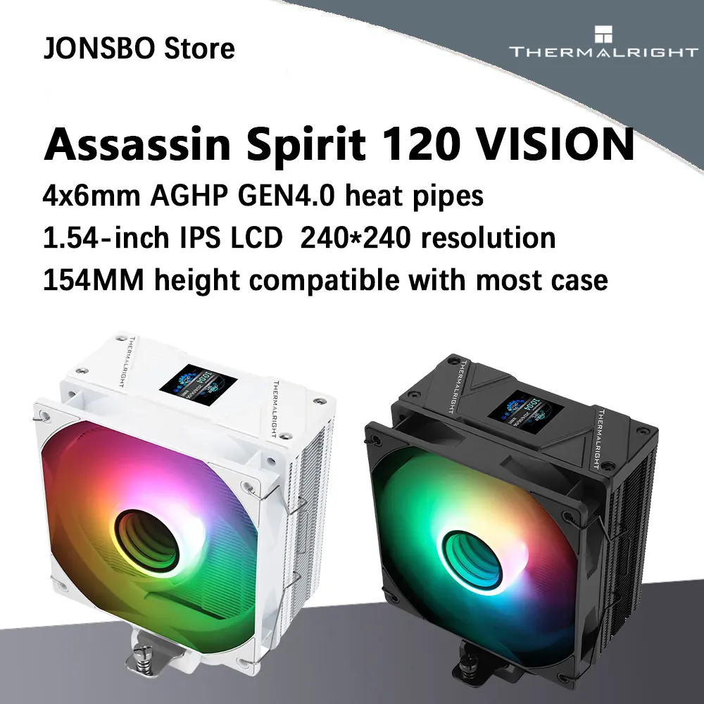 

Thermalright TL-Assassin Spirit 120 VISION 4x6 мм AHGP GEN4.0 Heatpipe Tower CPU Cooler 1,54-дюймовый IPS ЖК-дисплей поддерживает LGA1700 AM5