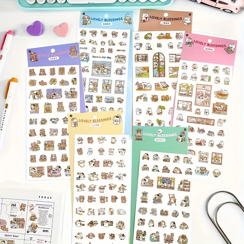 1 Sheet Paper Stickers Cute Cartoon Animal Decorative Material Stickers for Collage Scrapbooking DIY Journaling