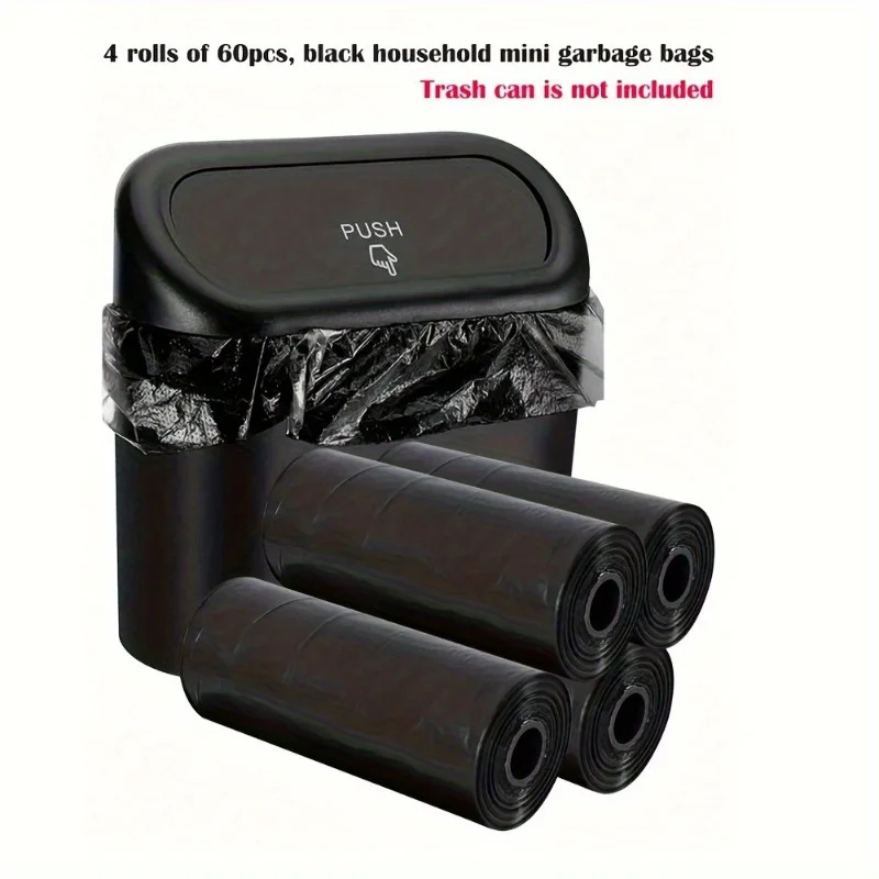 Garbage Bag-4 Rolls of Mini and Small Garbage Bags, Suitable for Waterproof PVC Black Waste Disposal of Cars and Office Cans