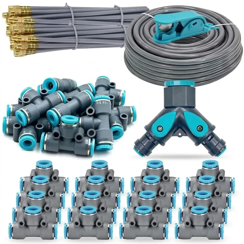 Automatic Atomization Garden Watering Kit 5/8mm Flexible Hose 360 Degree Rotary Brass Nozzle Quick Connect Irrigation Set