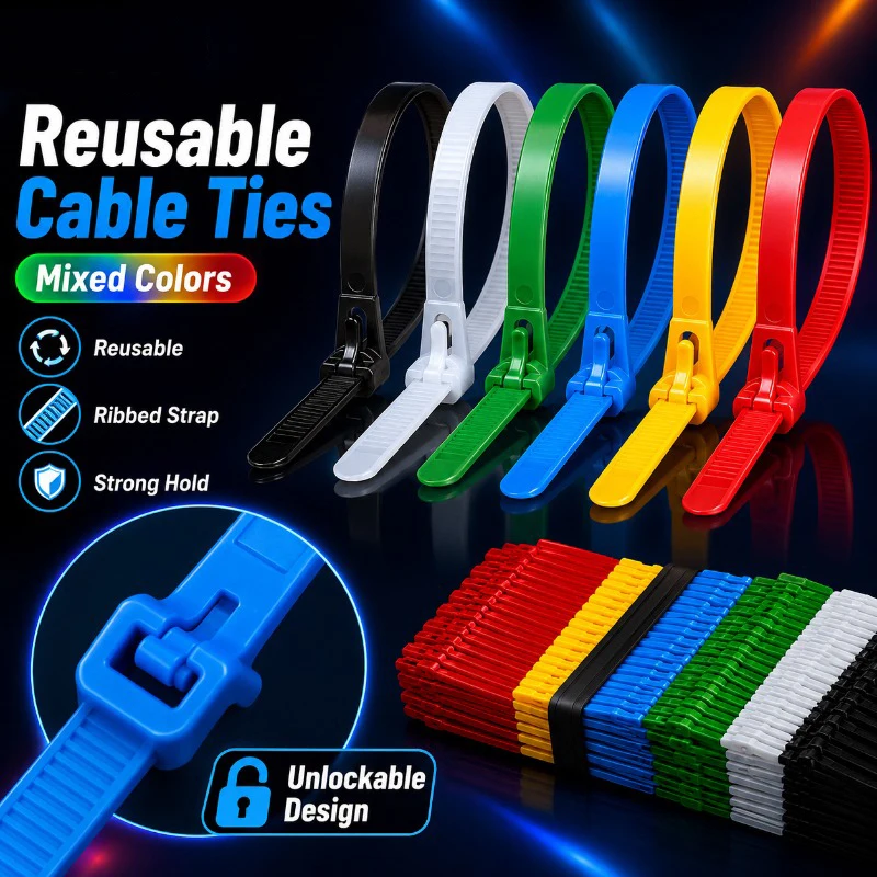 100/200 pièces, attaches-câbles en nylon réutilisables, robustes, autobloquantes, pour usage intérieur et extérieur, couleurs assorties, attaches-câbles durables pour le jardin et l'atelier.