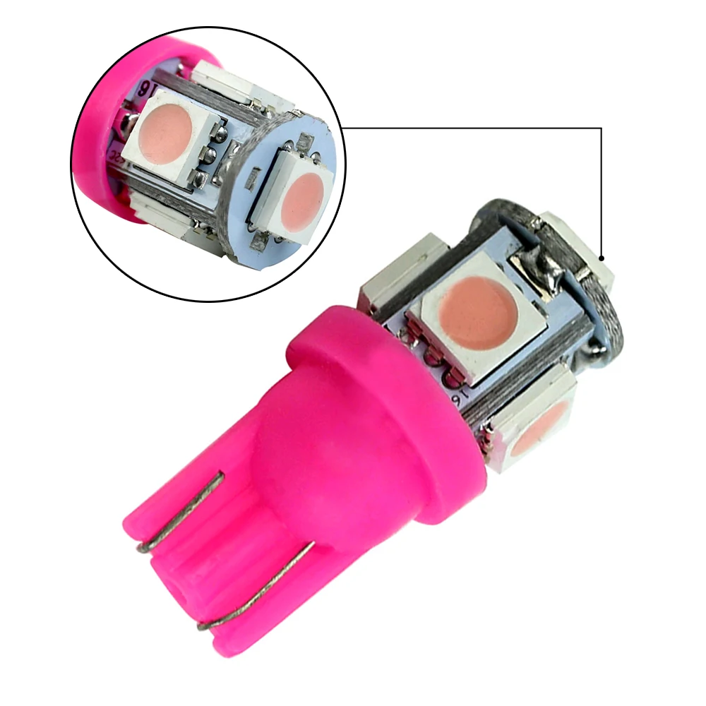 10pcs Pink Purple T10 158 192 194 168 W5W 5050 SMD 5 LED Car Wedge Tail Side Lights Lamp Bulb Dome License Map Light Accessories