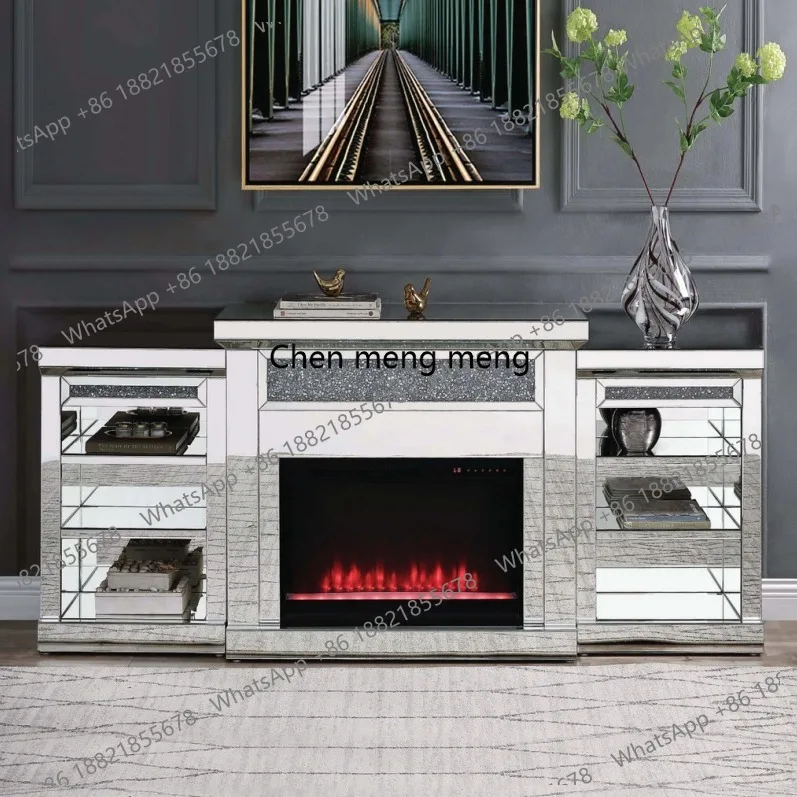 New Design Hot Mirror Electric Fireplace with Crushed Diamond Mirror Fireplace
