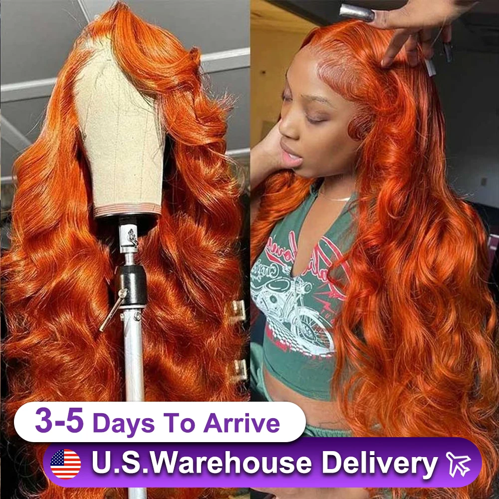 Brazilian Glueless Wig Ginger Orange Lace Front Wig Human Hair Body Wave 13x6 HD Lace Frontal Wig Suitable for black women