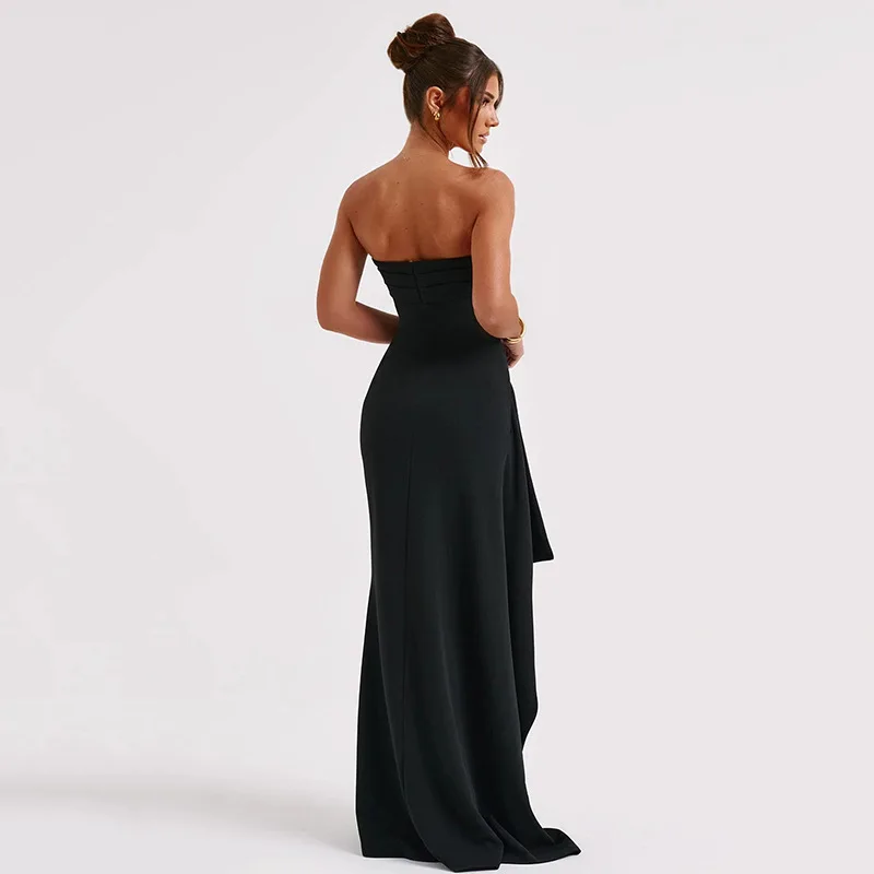 Robe longue plissée sans bretelles pour femme, robe de soirée, fente haute, dos nu, plusieurs couleurs, taille haute, robe de Rh, le plus récent, en stock