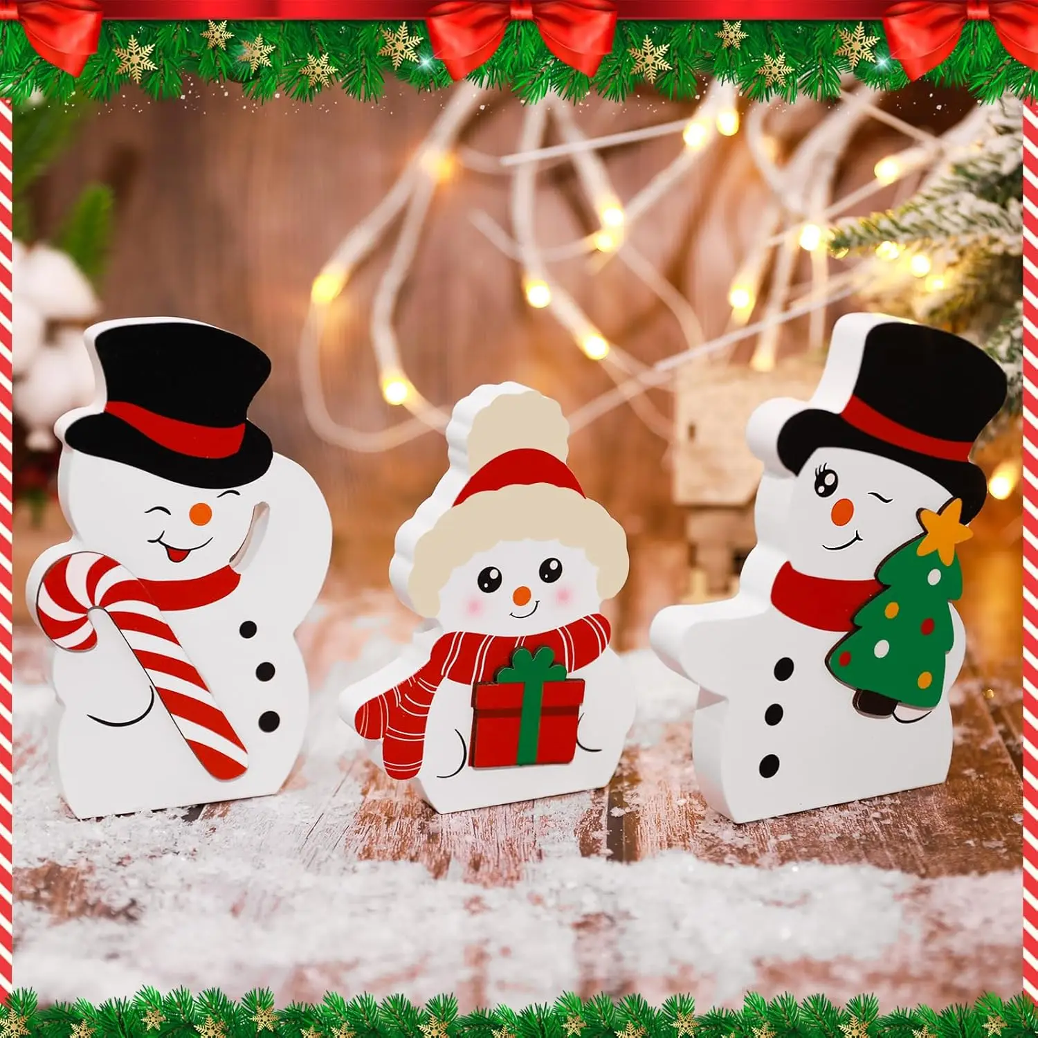 3 Cute Snowmen For Winter Interior Decoration, Christmas Wooden Layered Tray Decoration