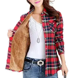 Fleece Lining Women Shirt Warm Plaid Print Shirt Coat Casual Fleece Velvet Plush Thicken Autumn Winter Shirt Coat Lady Outerwear