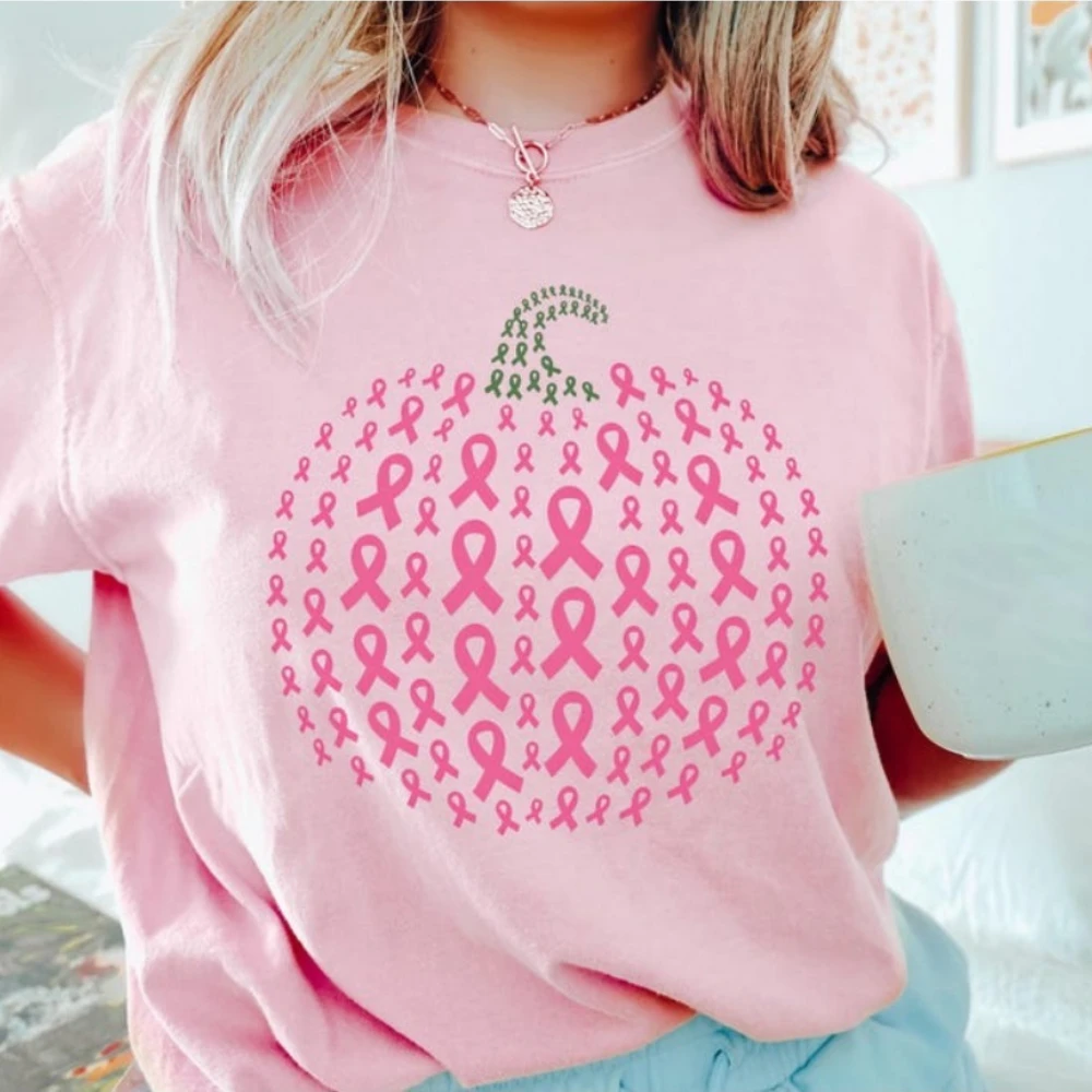 

Breast Cancer Support Squad Shirt Pink Ribbon Shirt Pumpkin Breast Cancer Awareness Shirt Short-sleeve Cotton Unisex Streetwear