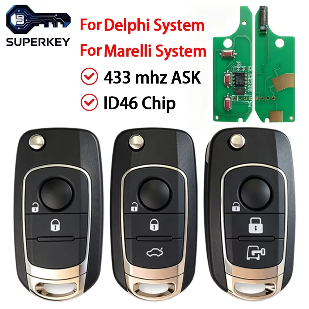 For Fiat Delphi 500 Panda Punto Bravo Marelli 500L Ducato Peugeot Boxer For Citroen Jumper VAN Flip Remote Car Key 433Mhz 46Chip