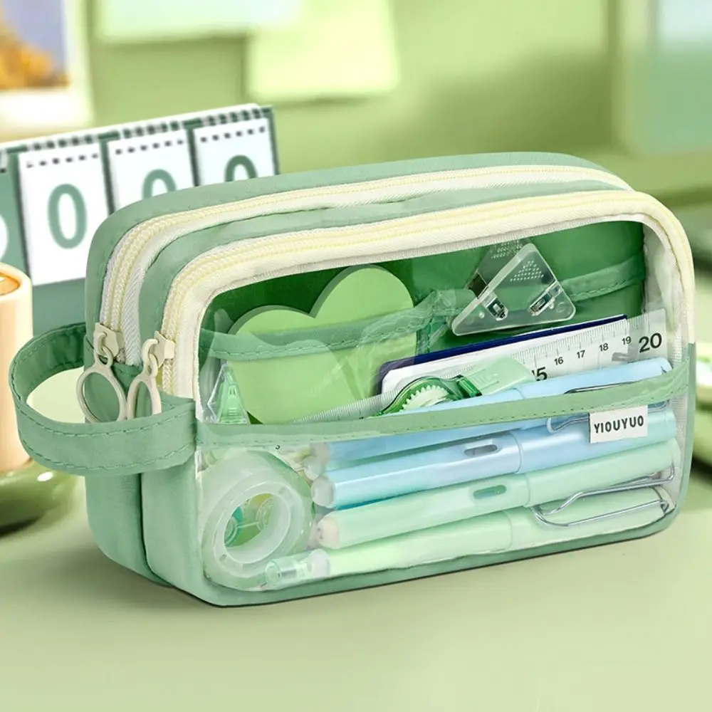 

5 Grid Transparent Pencil Case Large Capacity DIY Transparent Pen Bag Zipper Multifunctional Stationery Box Students Gift