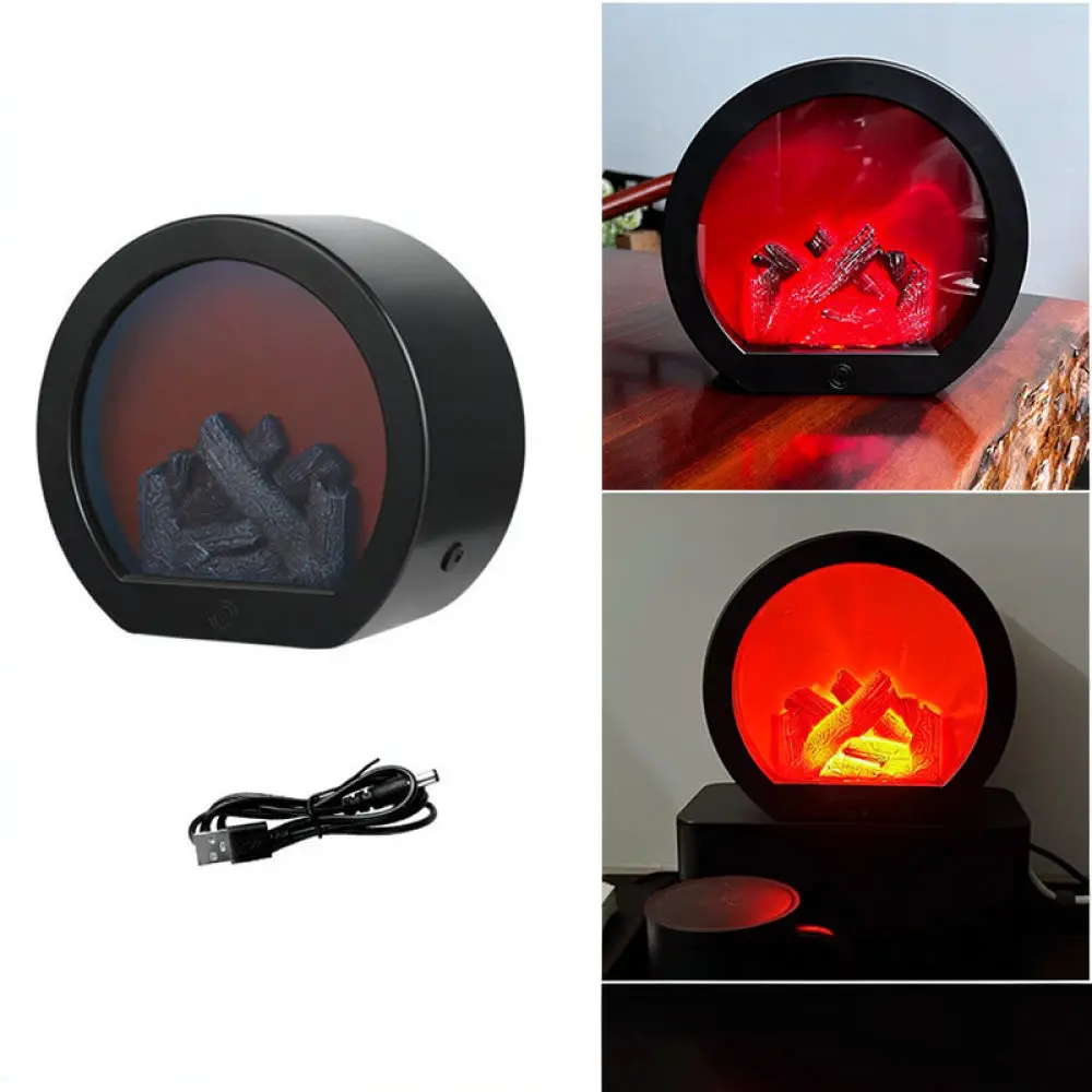 Realistic Led Fireplace Light Retro Desktop Atmosphere Lamp European Home Decor Portable Ornament Party Lighting
