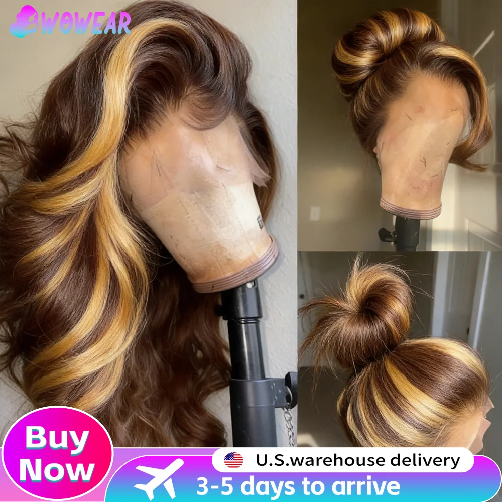 

1B/30 4/27 Highlight Body Wave 13x4 Highlight Hd Парик из натуральных волос на кружеве спереди 36 дюймов Модернизированные парики темно-коричневого цвета человеческие волосы