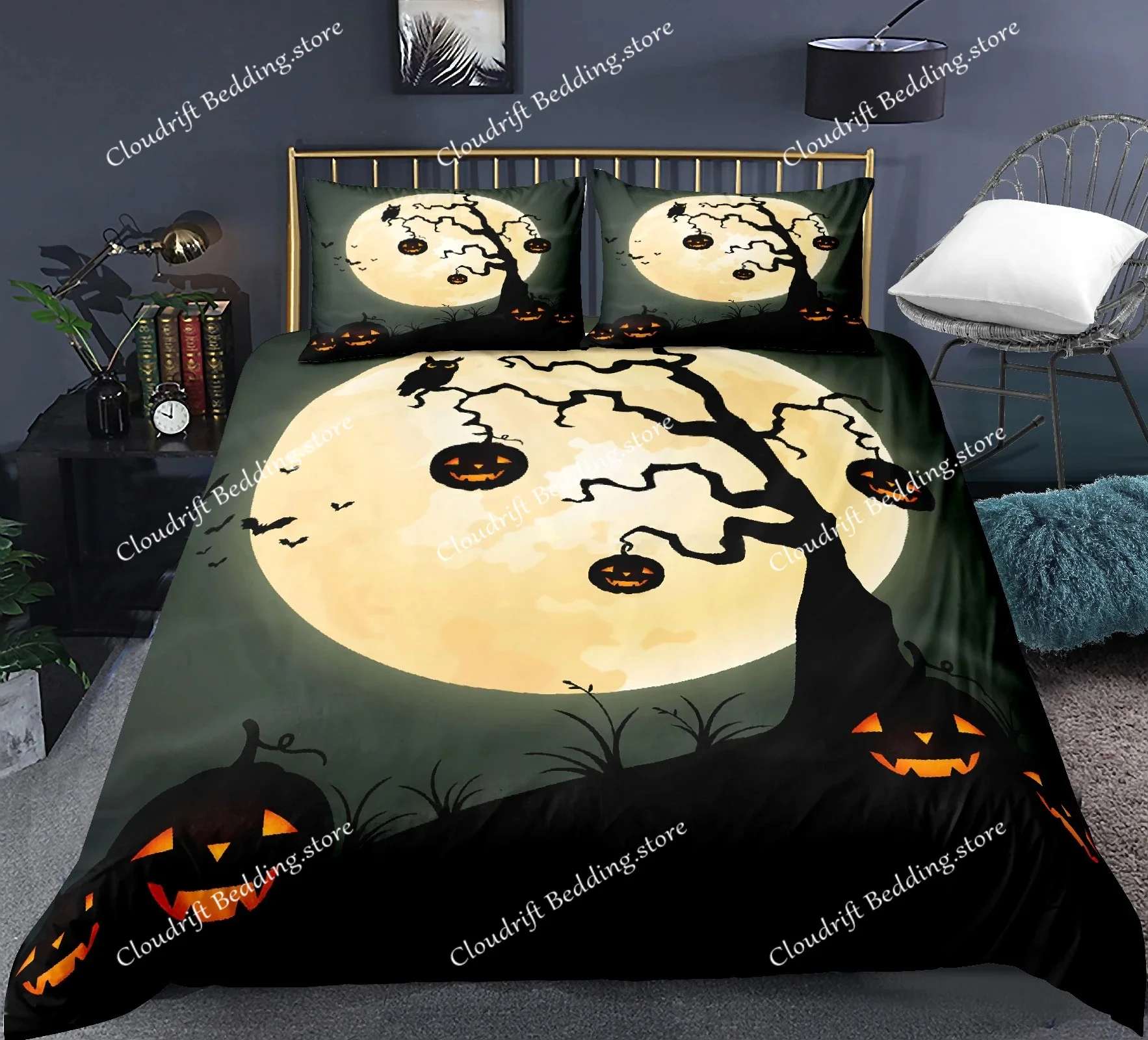 Halloween Duvet Cover Cartoon Pumpkin Twin Comforter Cover Lantern Bedding Set microfiber Ghost Quilt Cover For Kids Boys Girls