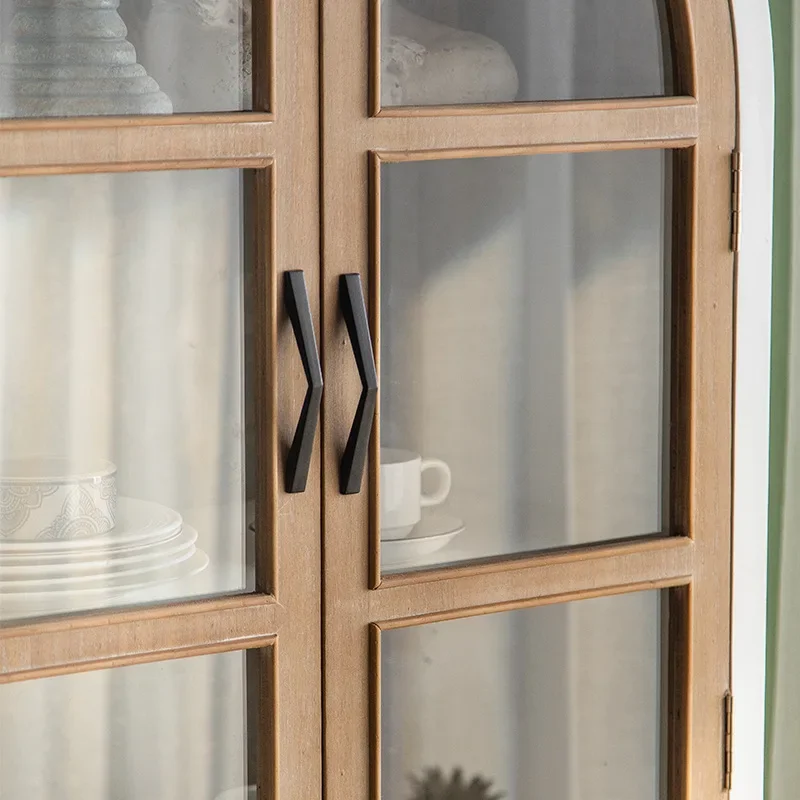 French side cabinet, white arched bookcase, glass display case, living room wine cabinet, double door solid wood drawer