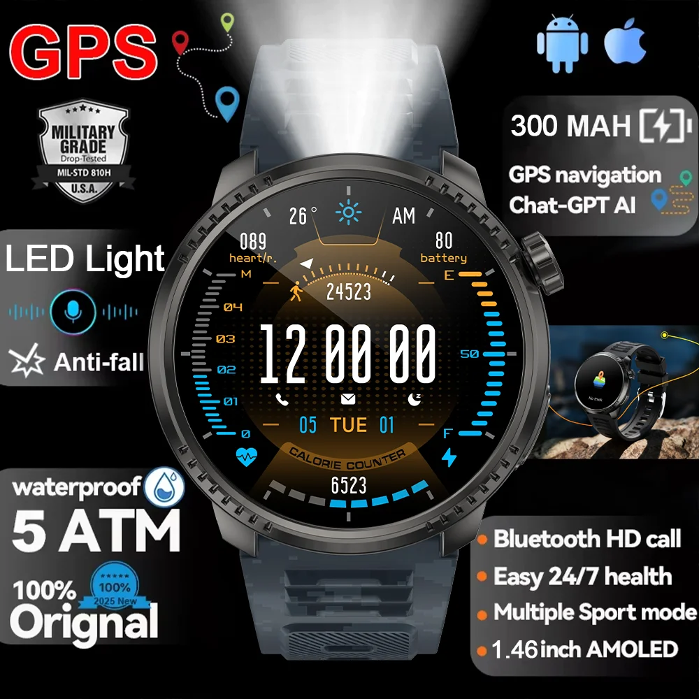 الرياضة الجديدة T-Rex الترا الأصلي 10ATM مقاوم للماء لتحديد المواقع ساعة ذكية الرجال وعرة مصباح ليد جيب العسكرية 100 + الوضع الرياضي ساعة ذكية #1