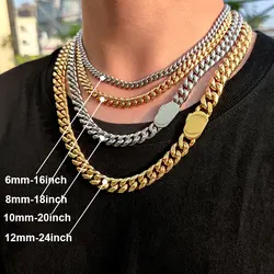 6-12mm Width New Style Stainless Steel Cuban Chain Gold/Silver Color Fashion Hip Hop Men and Women Necklace Jewelry