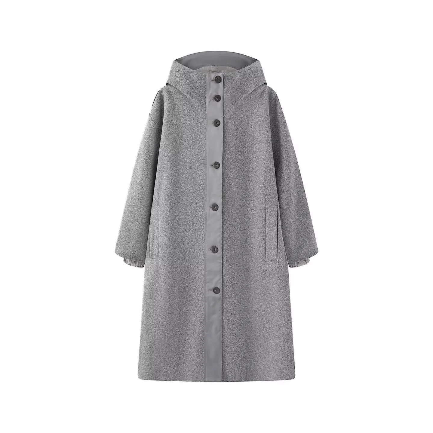 Hooded Patchwork Coat Regular Fit Commuter Chic with Thick Autumn Casual Elegant Long Sleeve Extra Long Length Women Coat