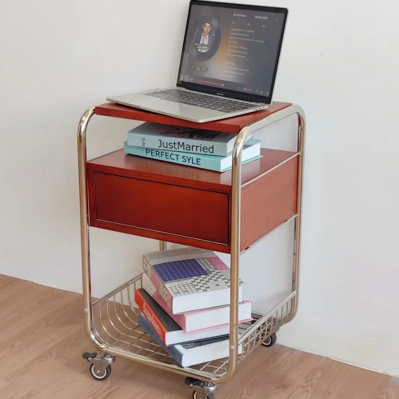 Cherry wood antique trolley can be moved, and more bedside tables can be used.