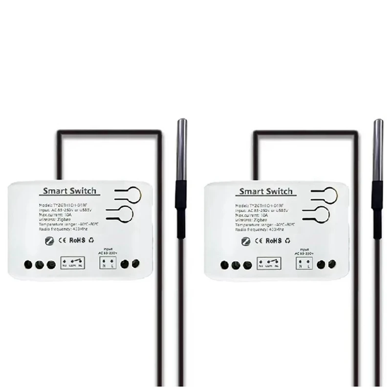 2Pc Tuya Smart Zigbee Switch With Temperature Sensor Passive Dry Contact Zigbee Relay Work With Home Assistant AC85-250V