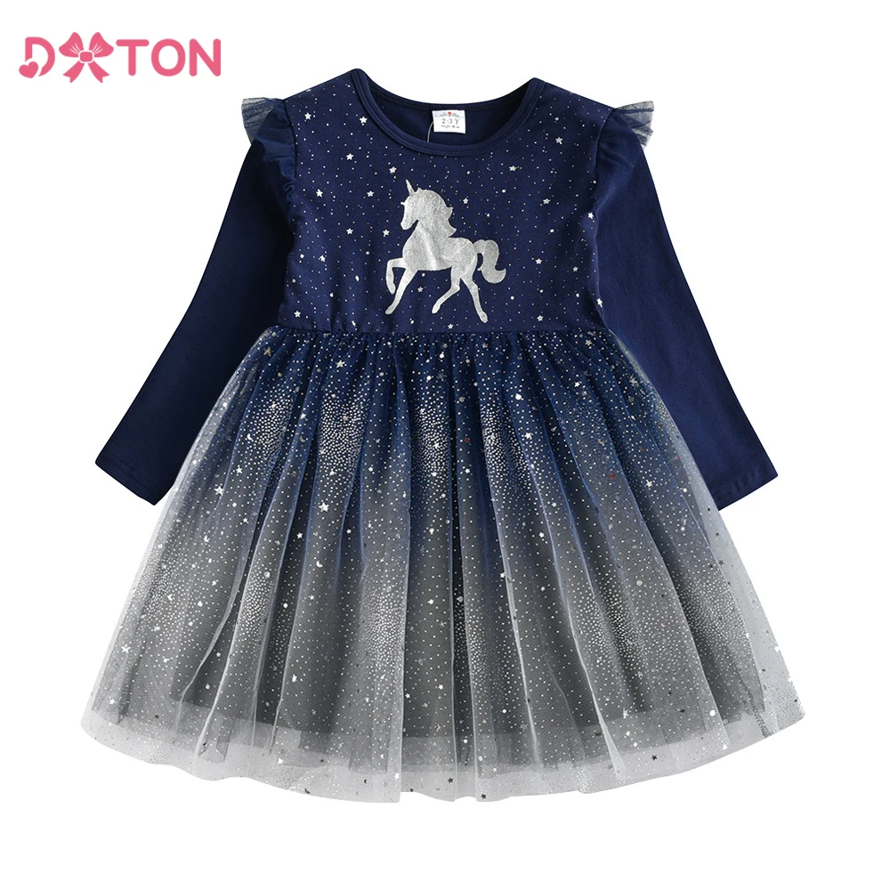 

DXTON Princess Dress For Girls Unicorn Cartoon Toddler Casual Costumes BlingBling Tulle Children Birthday Party Dress Clothing