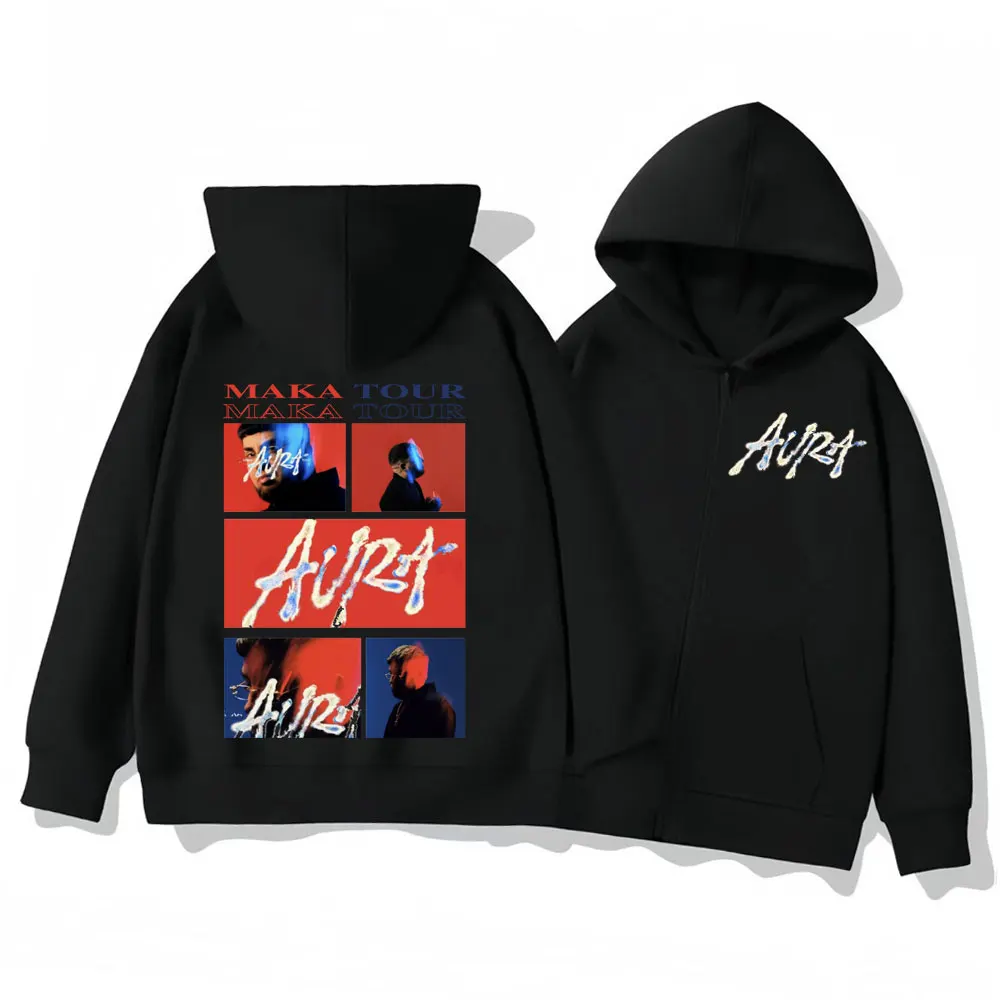 

Rapper Maka Aura Tour 2025 Graphic Zipper Hoodies Harajuku Hip Hop Zip Up Sweatshirts Men Women Clothing Fashion Y2k Pullovers