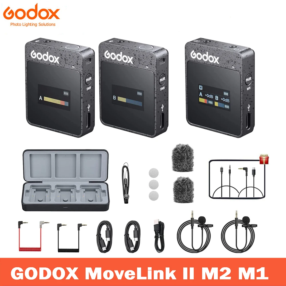 Godox MoveLink II M2 2.4G Wireless Microphone System Lavalier Mic for Phone Camera TikTok YouTube vs Rode GO II SYNCO G2A2 PRO