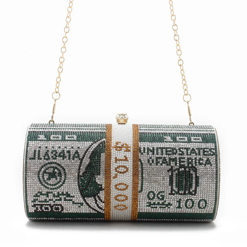 Personalized Full Diamond Cylinder Shoulder Messenger Bag Dollar Fashion Dollar Diamond Dinner Bag Women Bolso De Diseñador Lujo
