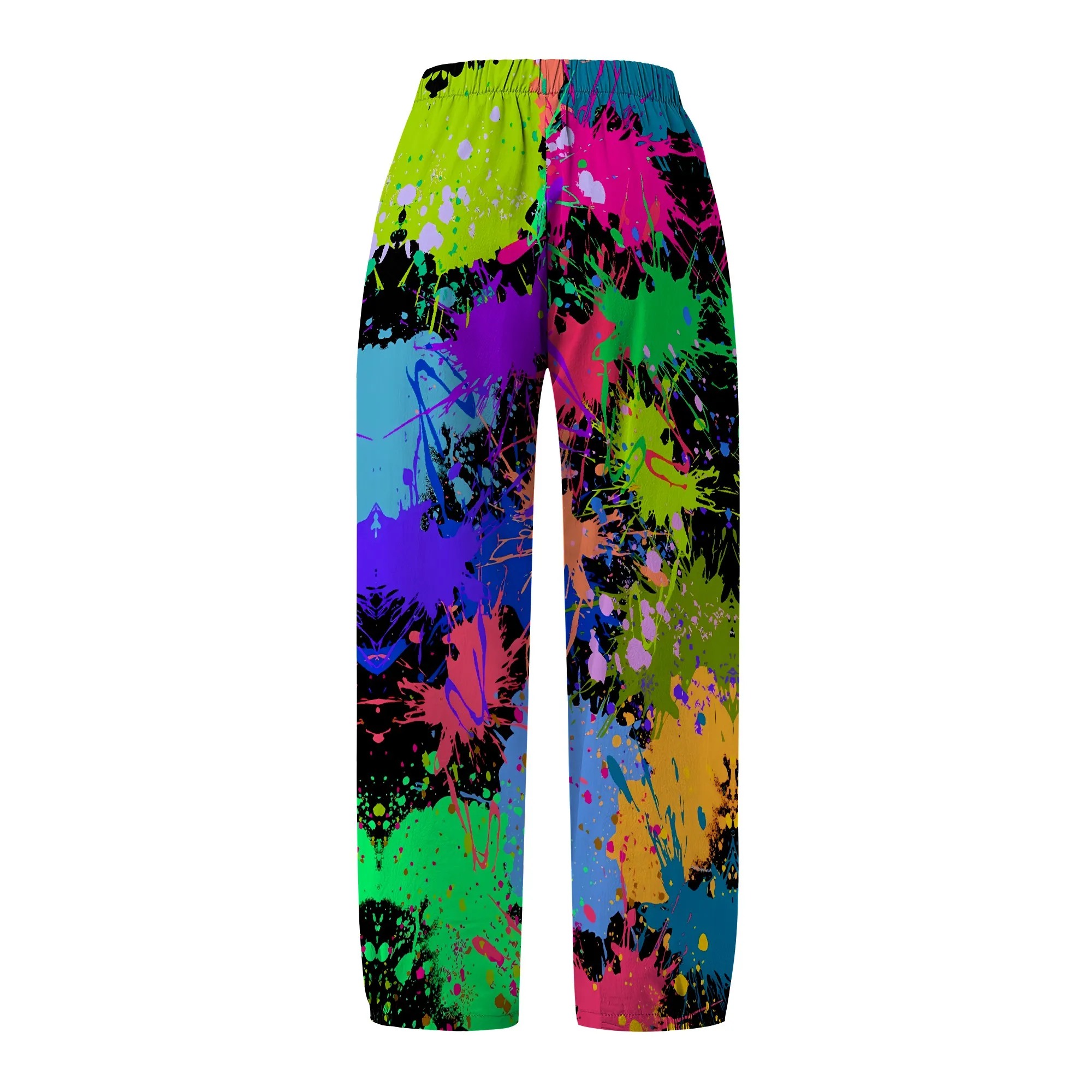 Nupusa Color Splash Print Pants for Women Regular Size Summer Casual High - Waist Cropped Pants
