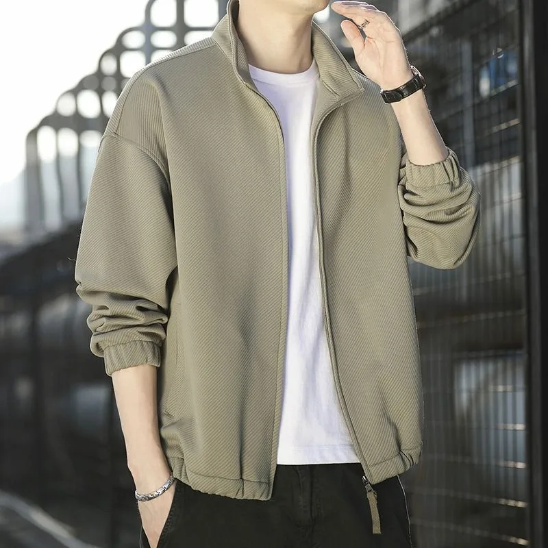 

New Men's Spring and Autumn Versatile Loose Casual Twill Stand Collar Zipper Pocket Fashionable Loose Long Sleeve Jackets