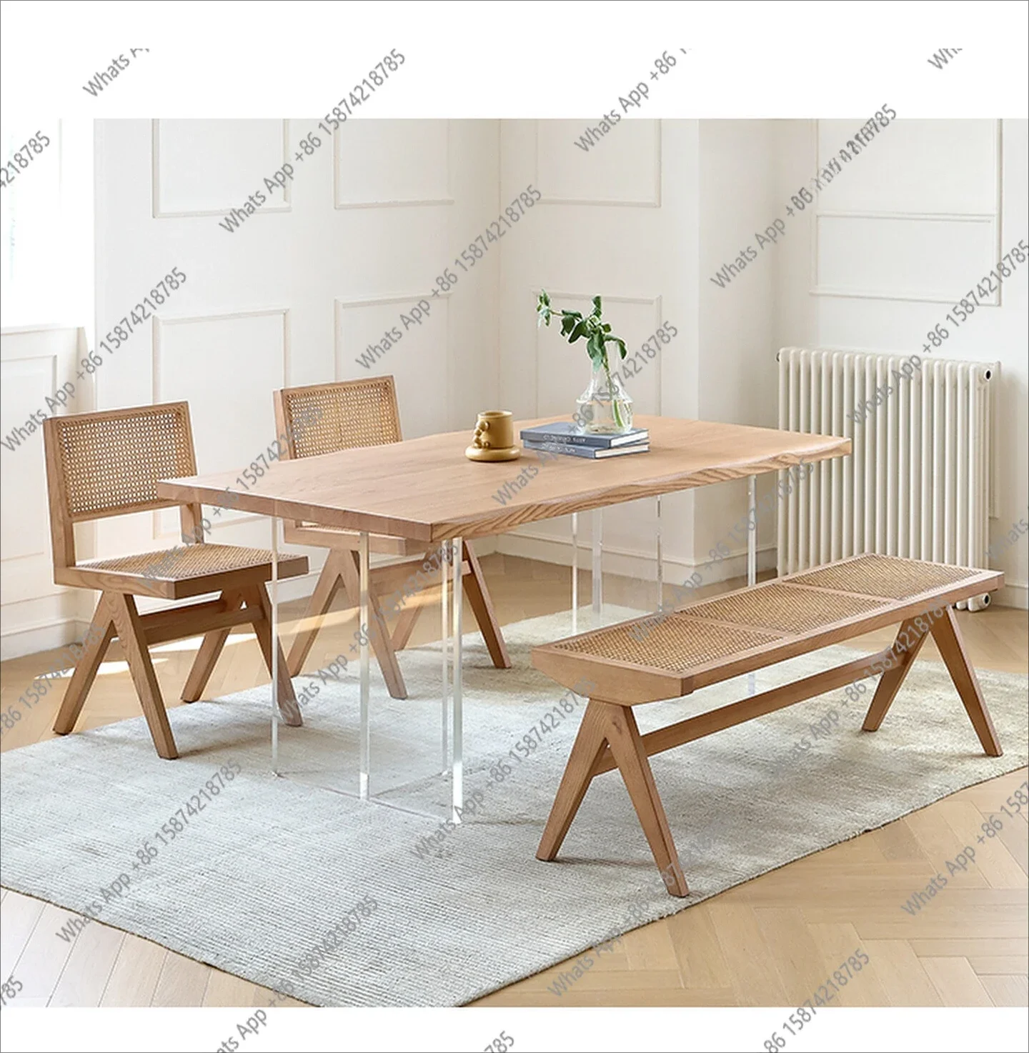 

A Living Room Acrylic Suspended Dining Table And Chairs Nordic Small Apartment Household All Solid Wood Rectangular Logs