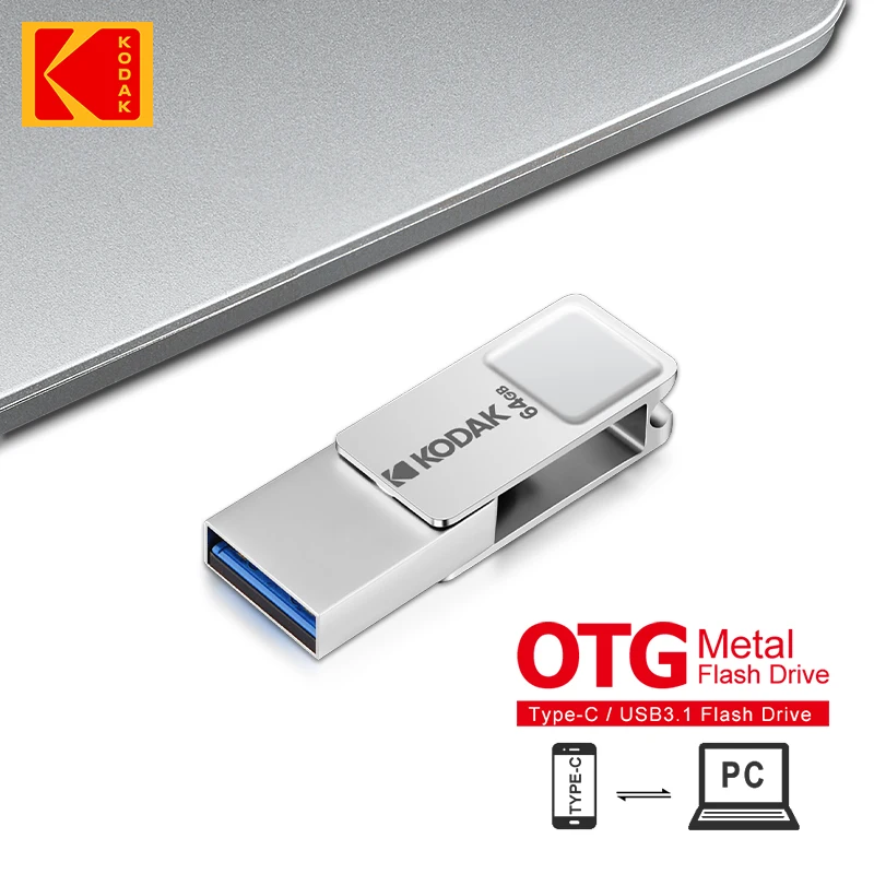 KODAK USB3.1 Tipe C K223C 2 In 1 USB Flash Drive 128GB 64GB Flashdisk Kecepatan Tinggi Dual Memory Stick untuk Smartphone Laptop