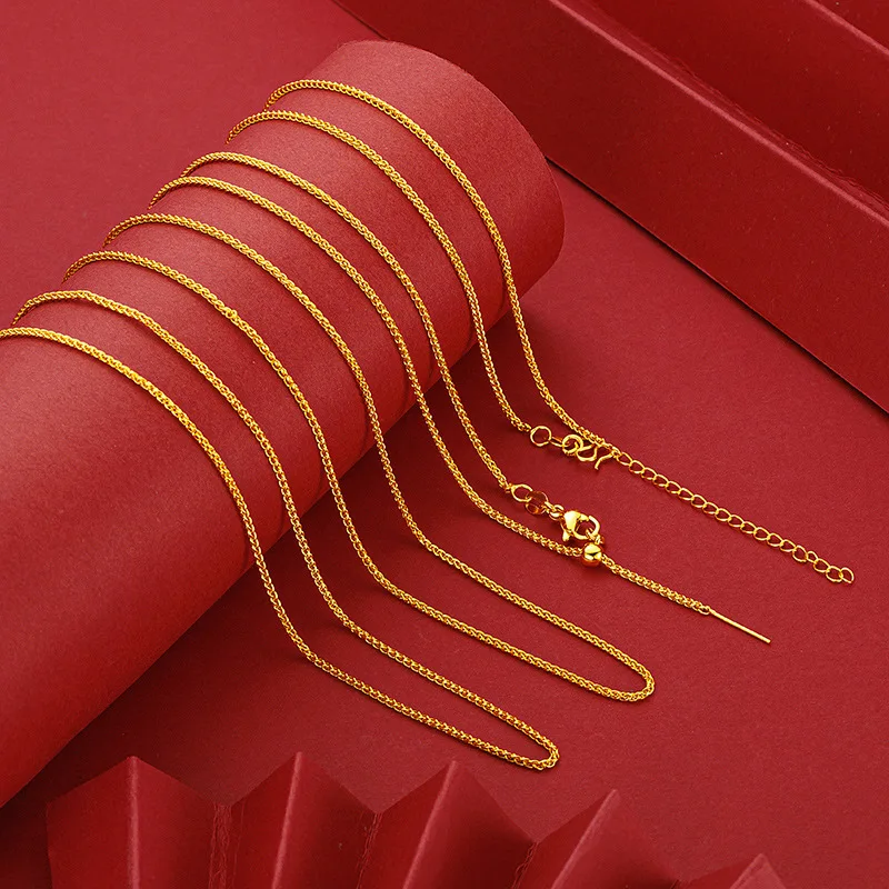 Vietnam Sand Gold Women's Necklace 50cm long Chopin chain brass vacuum electroplated Emulated gold pinhole universal 9999gold