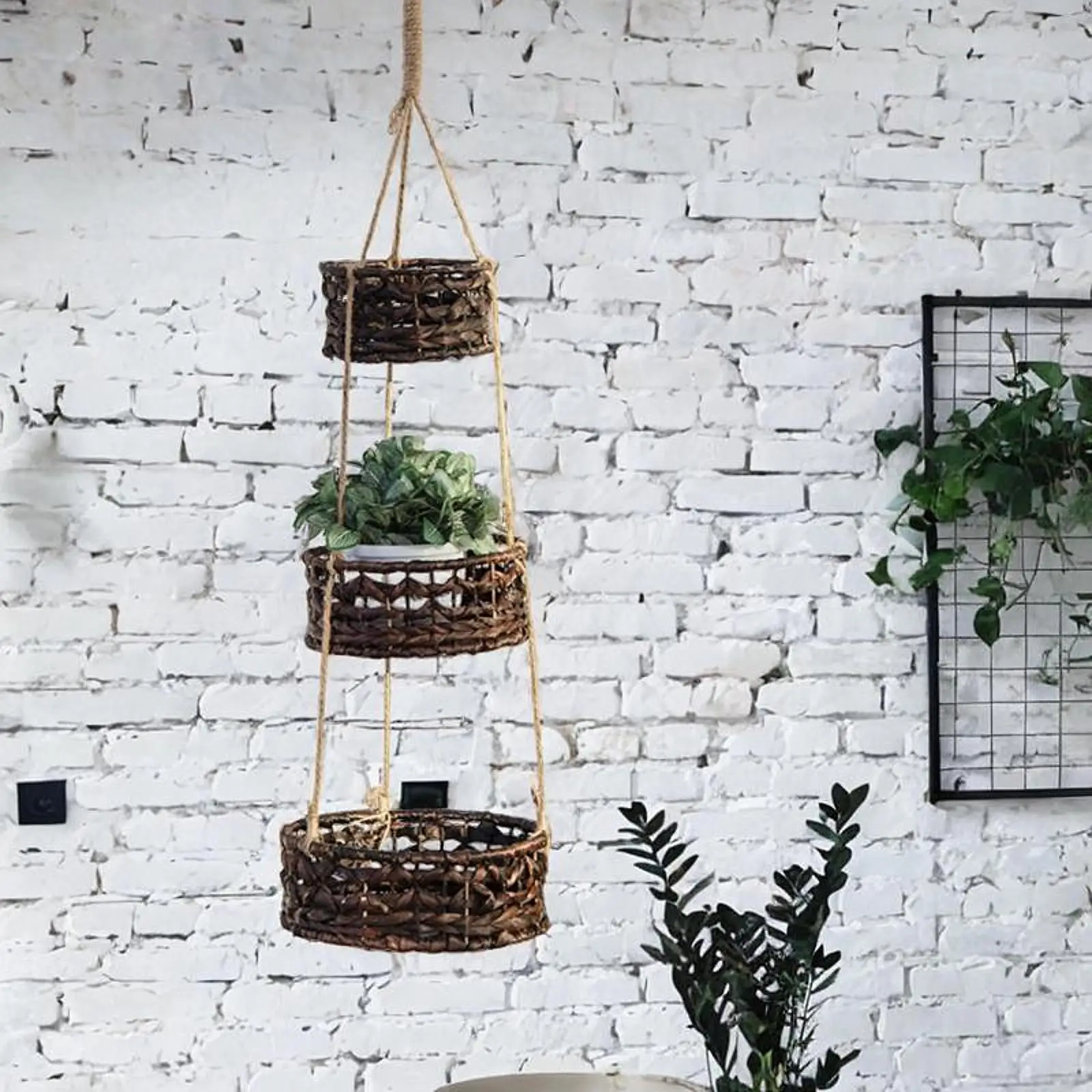 Storage Hammock Hanging Basket Rustic 3 Tier Vegetable Holder Woven Hanging Plant Pots for Hanging Onion Kitchen Ceiling Potato