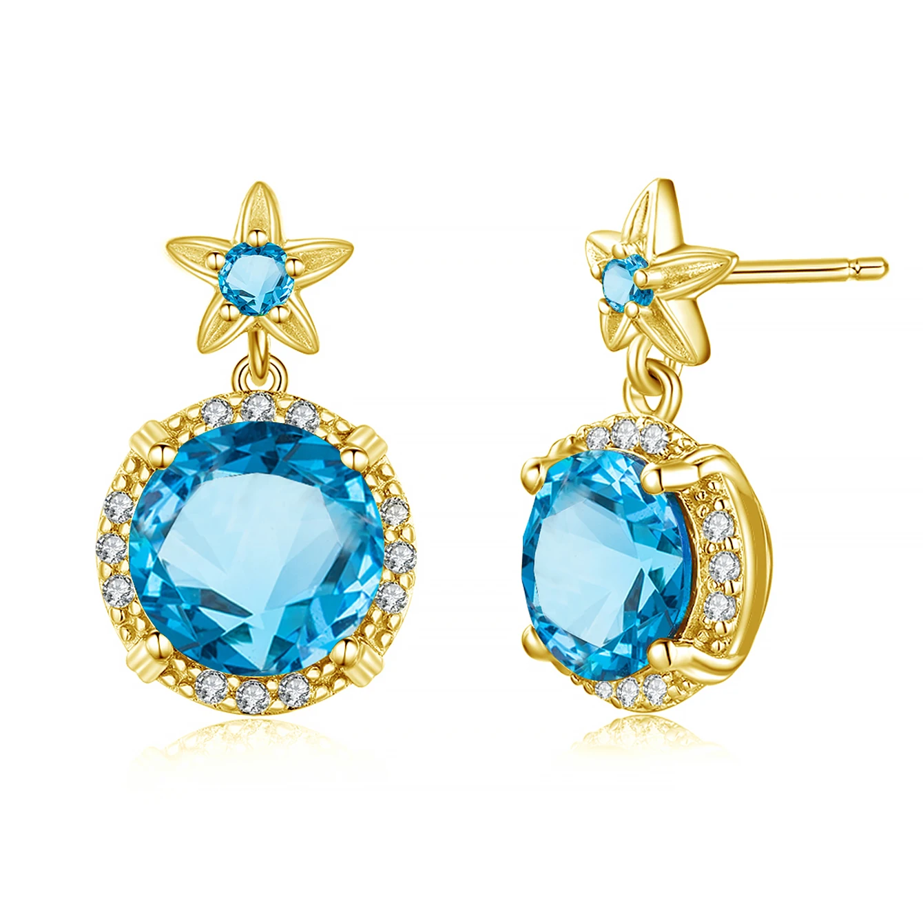 Durable 1/20 14K Gold Filled Blue Topaz Starfish Dangle Drop Earrings Ocean Summer Beach Halo Earrings for Women Wedding Gift