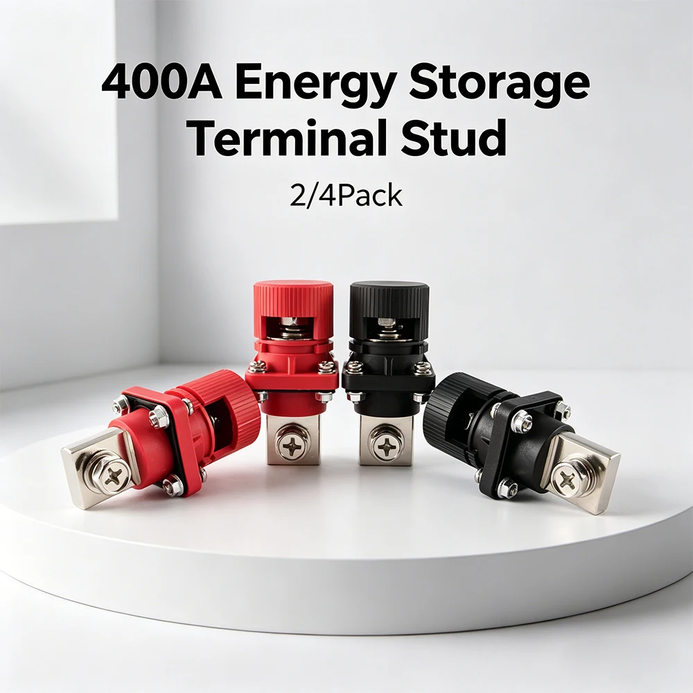 

400A Energy Storage Power Terminal Stud Post, 2/4PCS All Copper High Current Through Wall Battery Connector for Lithium Battery