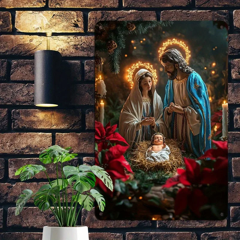 

Holy Family Tin Signs, Funny Halloween, Christmas Wall Art, Easy Install Decor for Home & Garden, 8x12In, Perfect for Room Decor