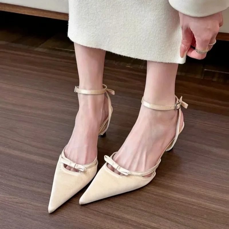 Fashion Summer Pointed Toe Sandals Women High Heels Shoes Slippers Sexy Bowknot Dress Wedding Pumps Slingback Mujer Zapatillas