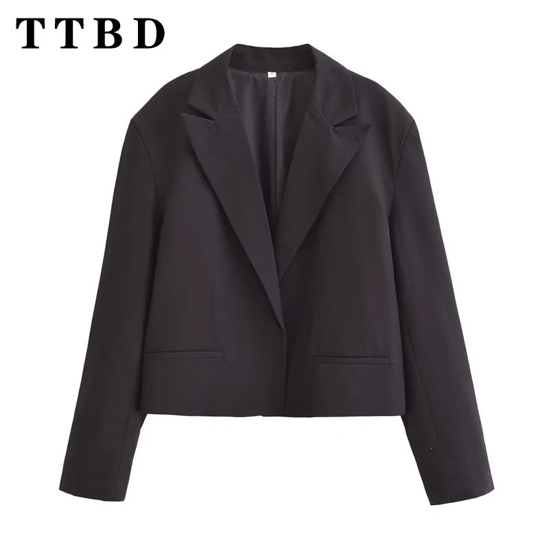 TTBD-Chaqueta recortada Vintage para mujer, abrigo informal de manga larga con cuello vuelto, ropa de abrigo elegante, novedad de otoño, 2024