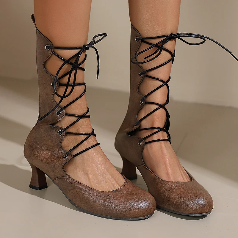 

Lolita Cosplay Pumps Women Kitten Heels Shoes 2025 Bandage Spring Summer Boots