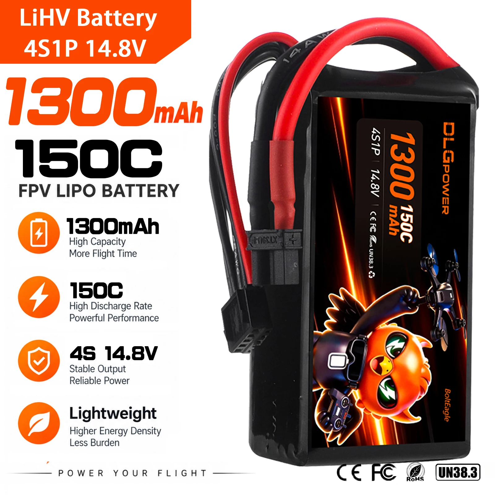 14.8V 4S1P Lipo Battery 1300mAh 150C LiHV Batteries XT60 Plug for FPV Freestyle Racing Drone RC Quadcopter Accessories Model Toy