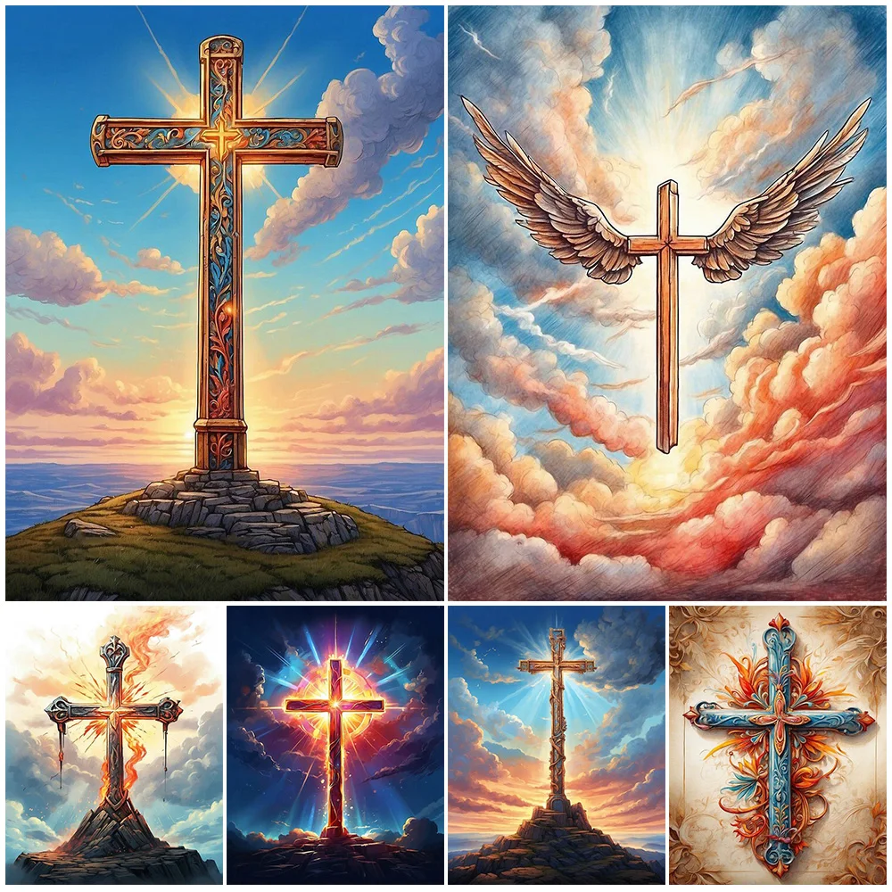 Christianity Cross Pray for Blessings Posters Wall Pictures For Living Room Nordic Poster Wall Art Canvas Painting Unframed