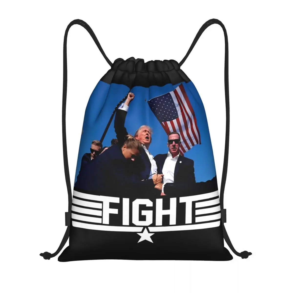 2024 Trump Fight For America Drawstring Backpack Sports Gym Bag Trump Shot Meme String Sackpack for Exercise