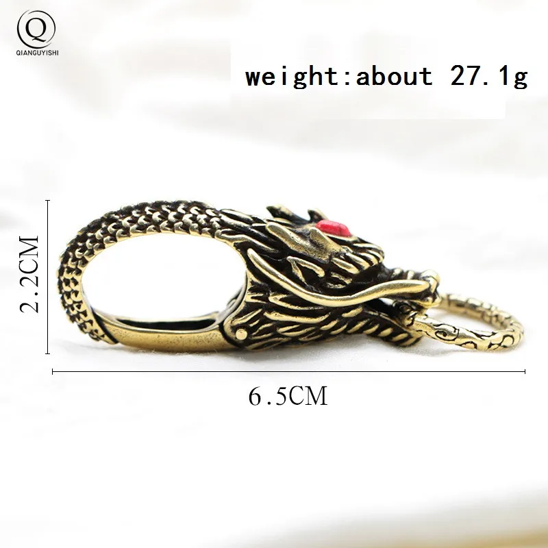 Copper Dragon Head Keychain Antique Craft Key Chains Lobster Clasps Keyring Waist Buckle Brass Metal Vintage Car Key Holder Gift